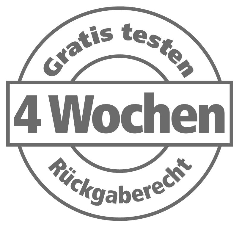 Zeigt ein Badge mit dem Text "4 Wochen gratis Testen"